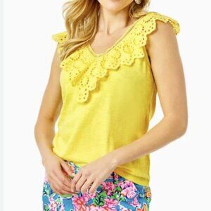 Lilly Pulitzer | Yellow Crochet Knit Plaza Top Size Large